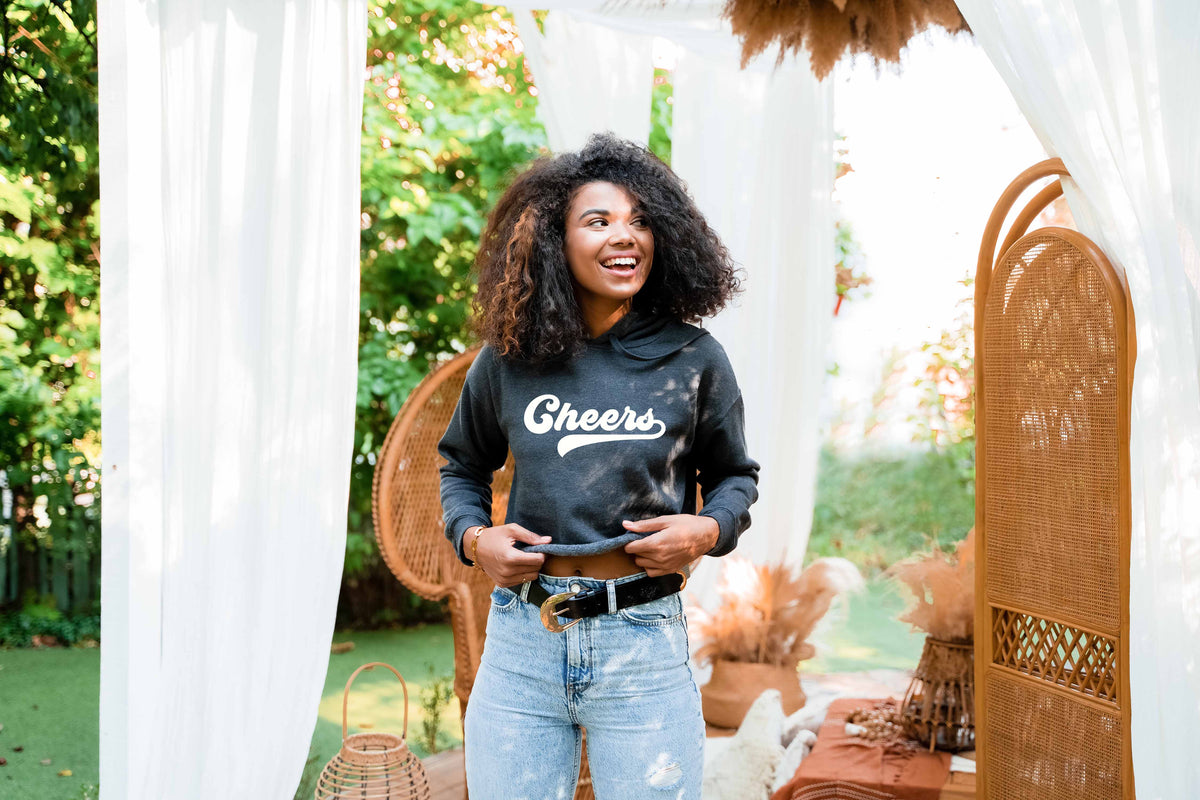 Cheers Women s Cropped Hoodie St. Patty s Day Sweatshirt