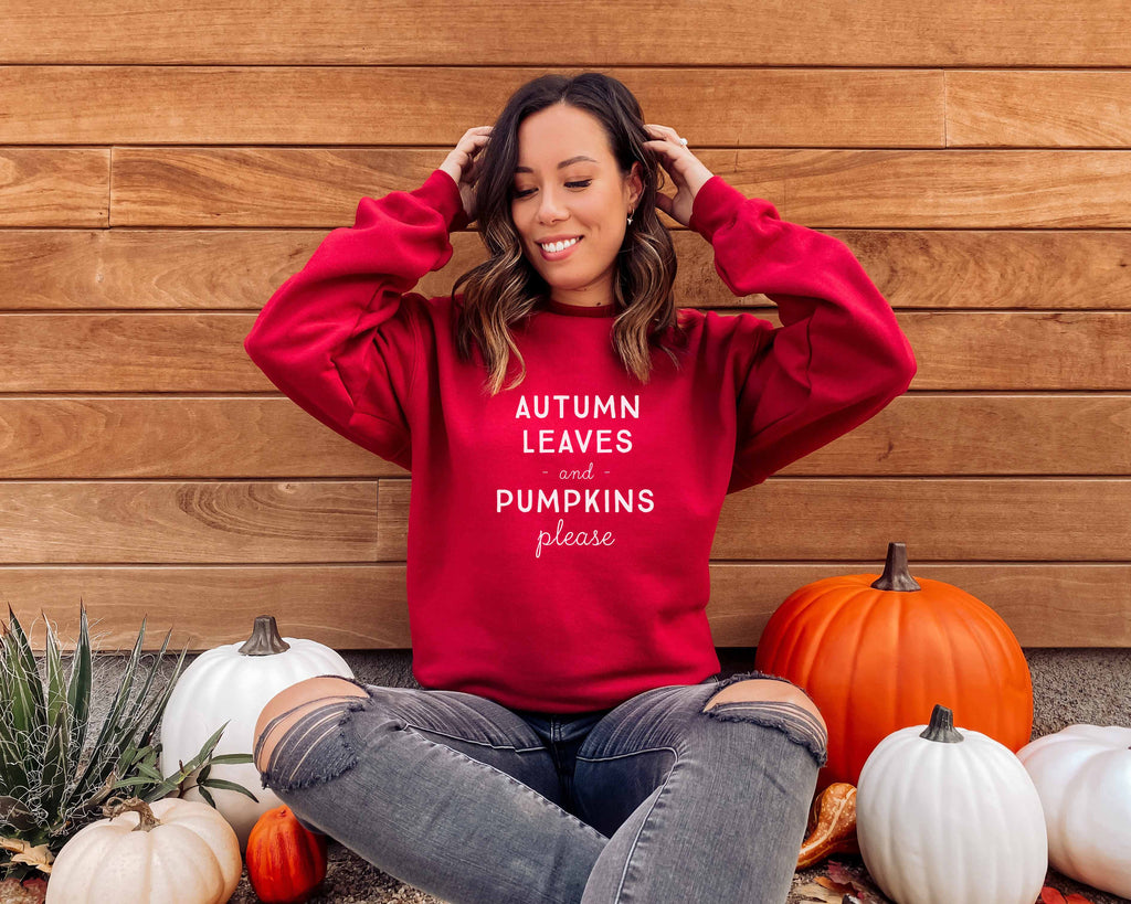Autumn Leaves and Pumpkins Please - Fall Women's Sweatshirt in Red