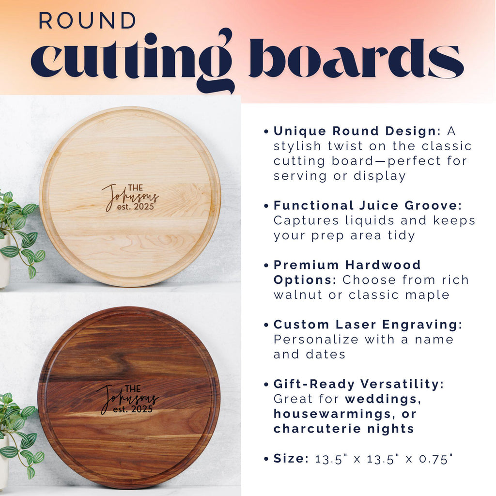 Personalized Cutting Board Wedding Gift, Maple, Walnut or Cherry Cutting Board, Engagement Gift, Engraved Custom Charcuterie Board