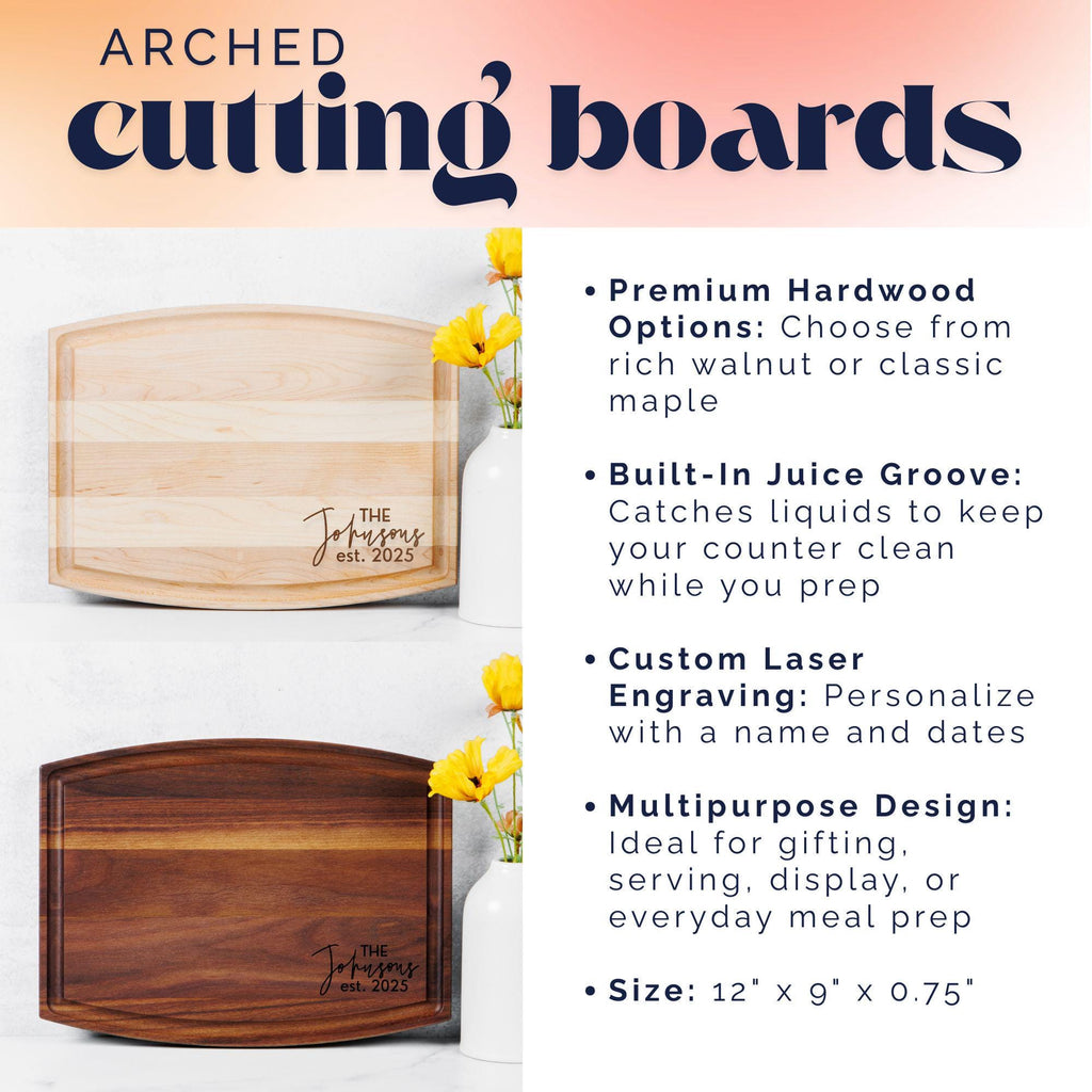 Personalized Cutting Board Wedding Gift, Maple, Walnut or Cherry Cutting Board, Engagement Gift, Engraved Custom Charcuterie Board