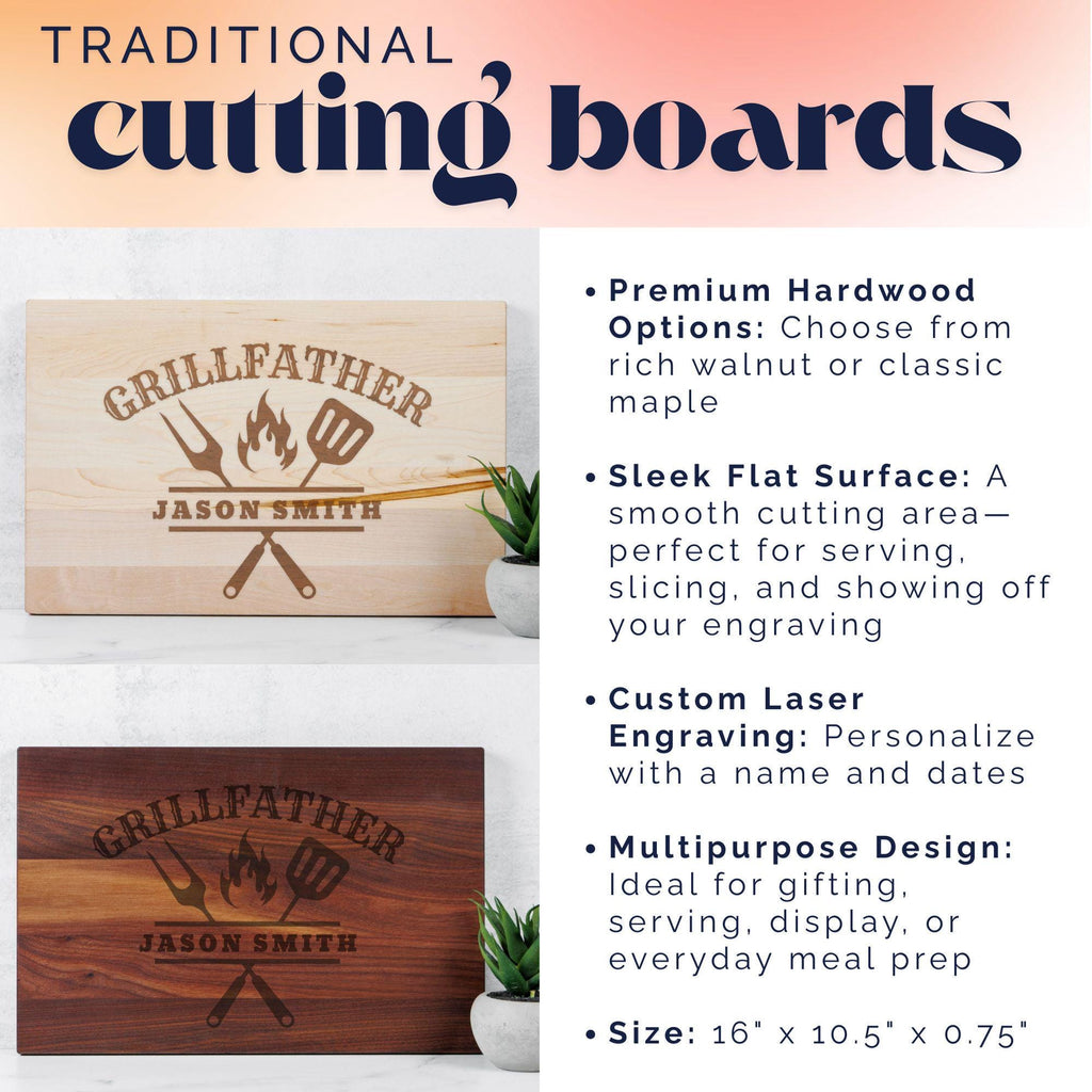 Personalized Cutting Board for Dad – Custom Grillfather BBQ Board, Grilling Gift for Him, Birthday or Father’s Day Gift