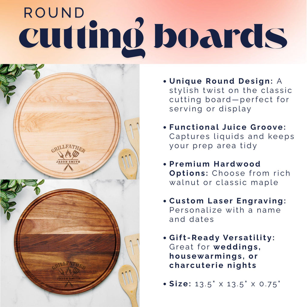 Personalized Grillfather Cutting Board – Custom BBQ Gift for Him, Engraved Cutting Board, Birthday or Father’s Day Gift for Dad