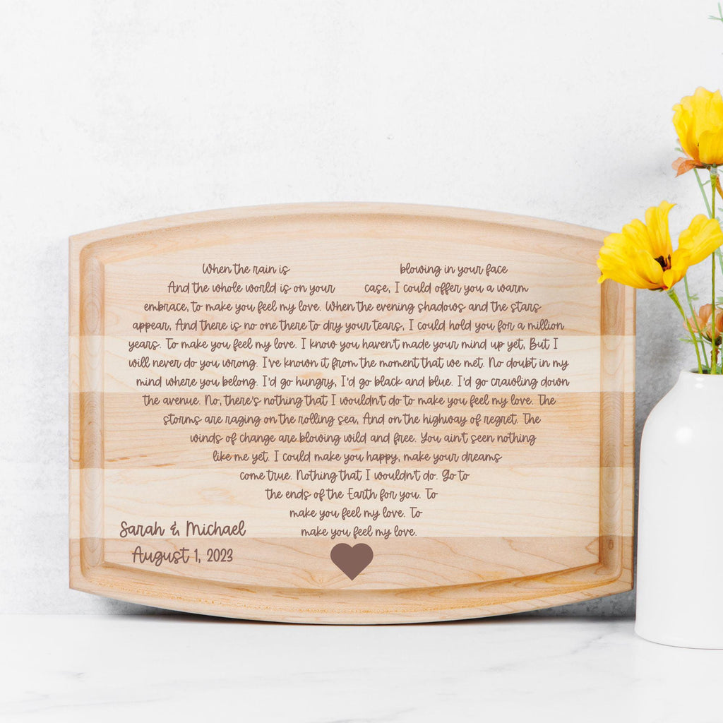 Engraved Wedding Song Lyrics Cutting Board – Personalized First Dance Lyrics, Wooden Anniversary Gift, Custom 5th Anniversary Present
