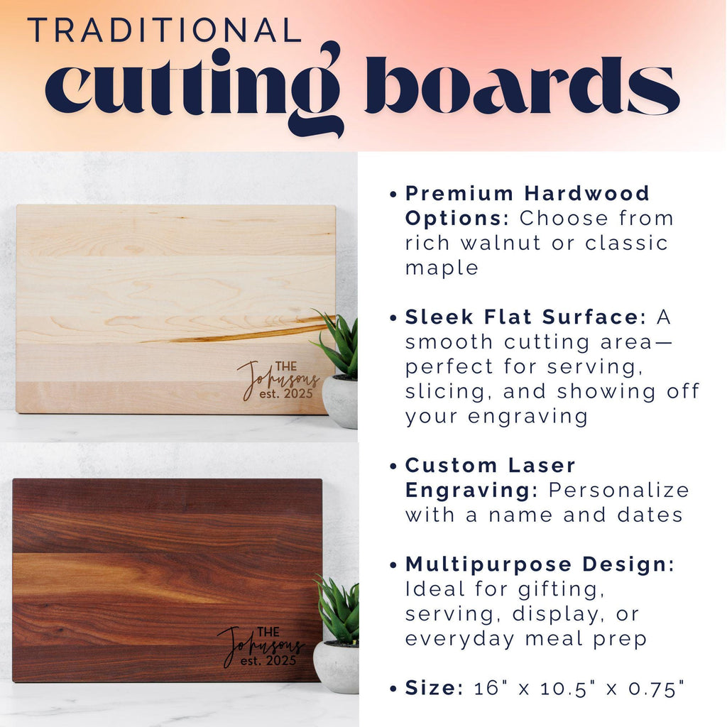 Personalized Cutting Board Wedding Gift, Maple, Walnut or Cherry Cutting Board, Engagement Gift, Engraved Custom Charcuterie Board