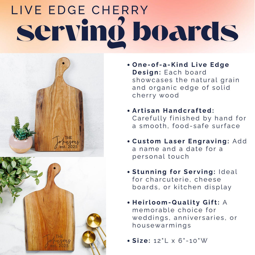 Personalized Cutting Board Wedding Gift, Maple, Walnut or Cherry Cutting Board, Engagement Gift, Engraved Custom Charcuterie Board
