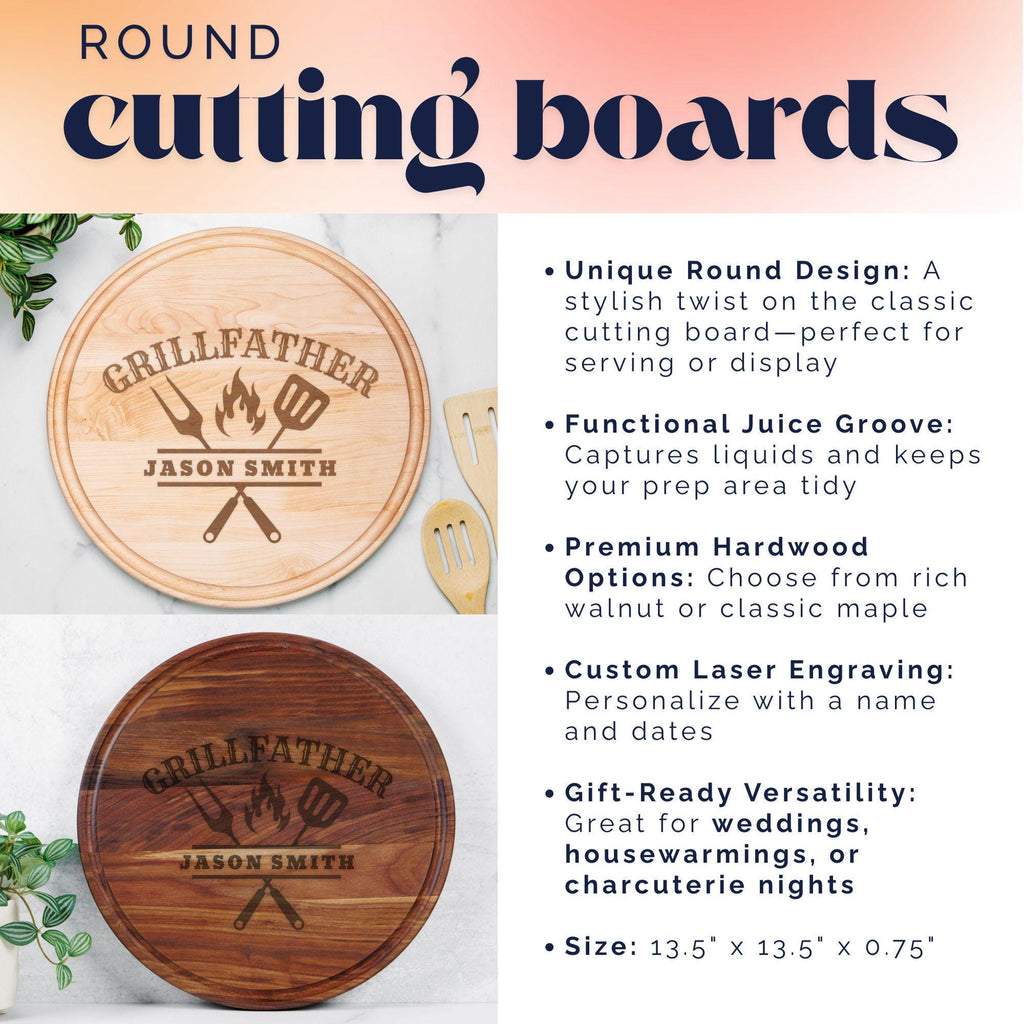 Personalized Cutting Board for Dad – Custom Grillfather BBQ Board, Grilling Gift for Him, Birthday or Father’s Day Gift