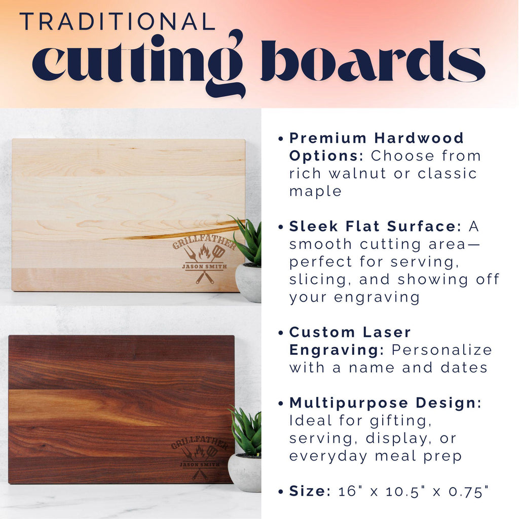 Personalized Grillfather Cutting Board – Custom BBQ Gift for Him, Engraved Cutting Board, Birthday or Father’s Day Gift for Dad